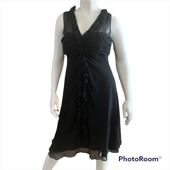 PROM DRESS Donna Ricco Flowing Black 100% Silk Ruffled Midi Dress size 10 - Picture 6 of 11